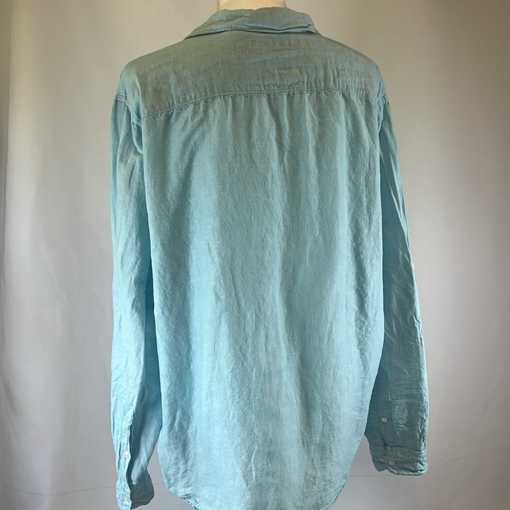 Perry Ellis Linen-Cotton Blend Button-Down Aqua Sea Blue Roll-Sleeve Shirt Sz XL - Picture 3 of 6